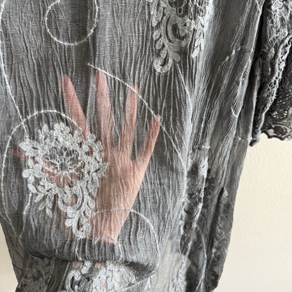 Gretty Zueger Silk Top Tunic Small Embroidered Boho Fairy Sheer Gray Artsy - Picture 6 of 9